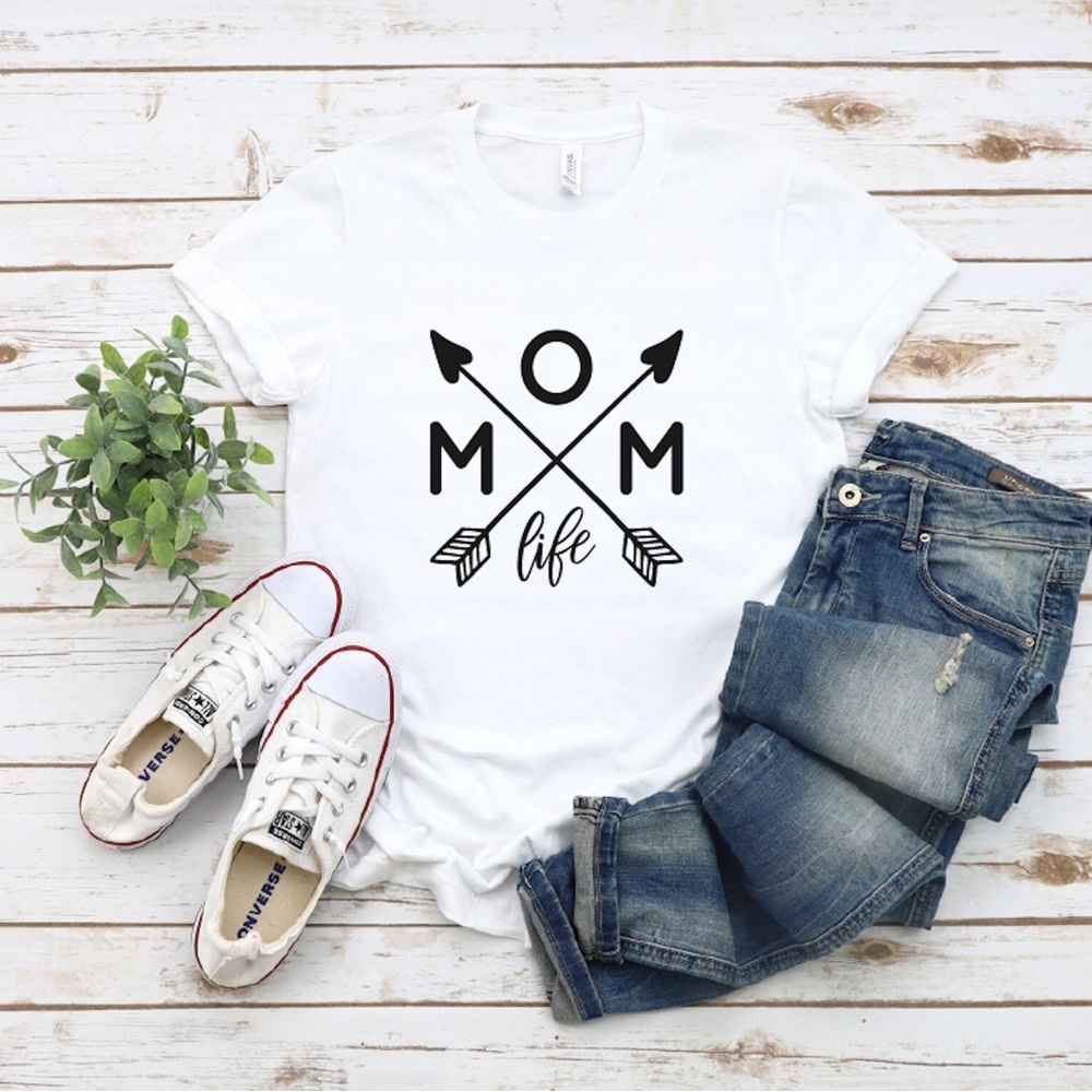 Mom Life T-Shirt Graphic Tee in White